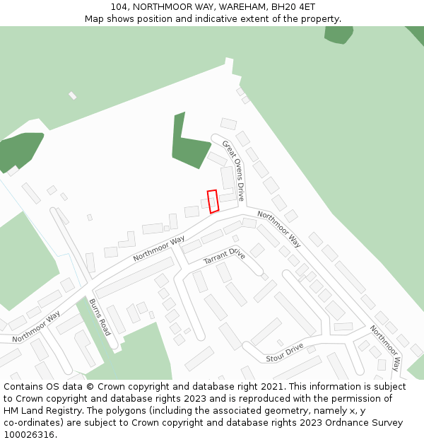 104, NORTHMOOR WAY, WAREHAM, BH20 4ET: Location map and indicative extent of plot