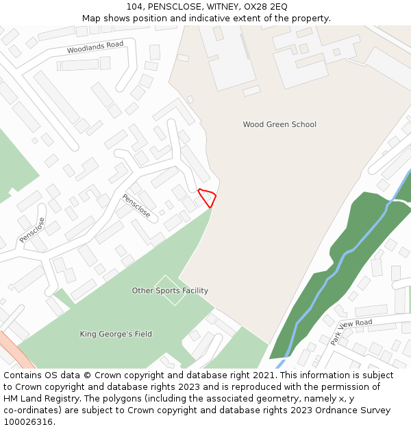 104, PENSCLOSE, WITNEY, OX28 2EQ: Location map and indicative extent of plot