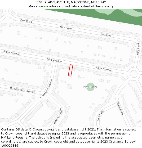 104, PLAINS AVENUE, MAIDSTONE, ME15 7AY: Location map and indicative extent of plot