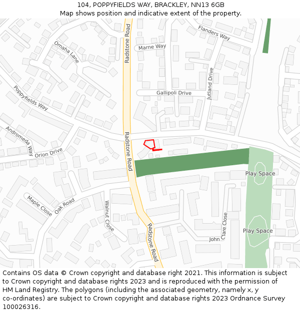 104, POPPYFIELDS WAY, BRACKLEY, NN13 6GB: Location map and indicative extent of plot