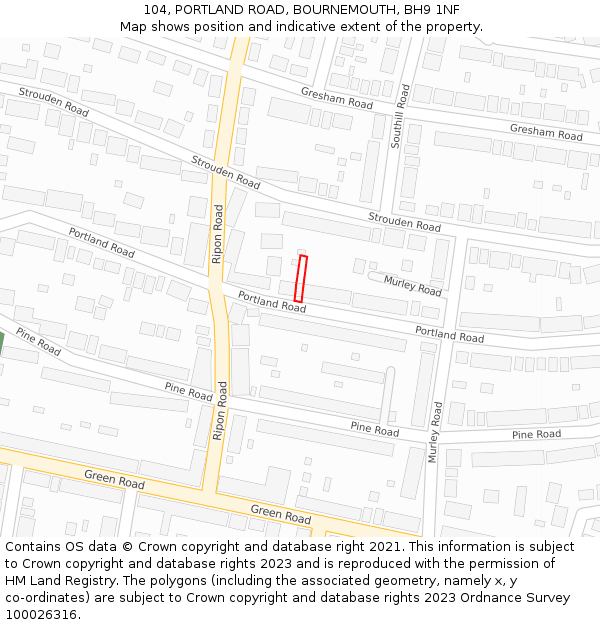 104, PORTLAND ROAD, BOURNEMOUTH, BH9 1NF: Location map and indicative extent of plot