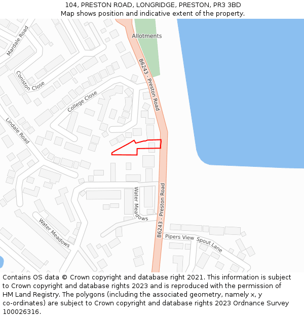 104, PRESTON ROAD, LONGRIDGE, PRESTON, PR3 3BD: Location map and indicative extent of plot