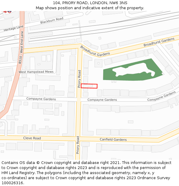 104, PRIORY ROAD, LONDON, NW6 3NS: Location map and indicative extent of plot