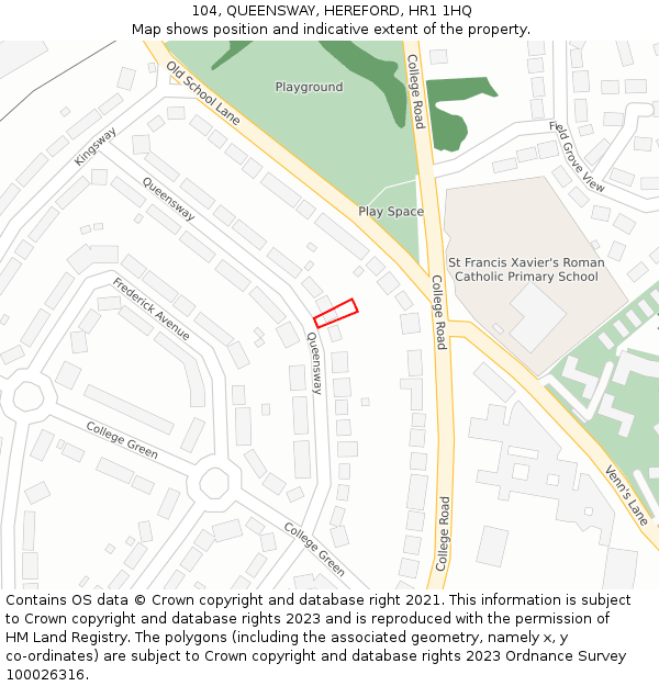 104, QUEENSWAY, HEREFORD, HR1 1HQ: Location map and indicative extent of plot