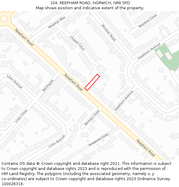 104, REEPHAM ROAD, NORWICH, NR6 5PD: Location map and indicative extent of plot