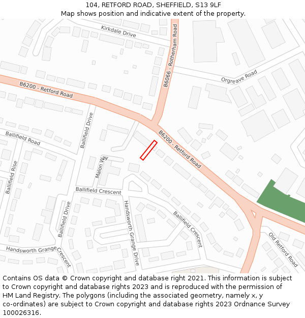 104, RETFORD ROAD, SHEFFIELD, S13 9LF: Location map and indicative extent of plot