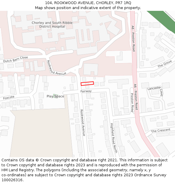 104, ROOKWOOD AVENUE, CHORLEY, PR7 1RQ: Location map and indicative extent of plot