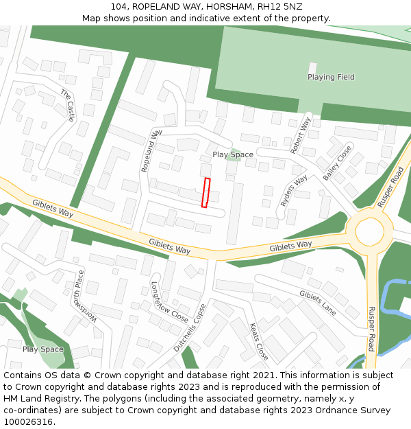 104, ROPELAND WAY, HORSHAM, RH12 5NZ: Location map and indicative extent of plot