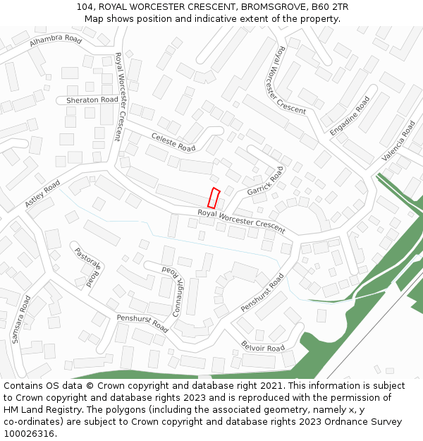 104, ROYAL WORCESTER CRESCENT, BROMSGROVE, B60 2TR: Location map and indicative extent of plot