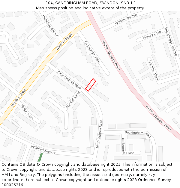 104, SANDRINGHAM ROAD, SWINDON, SN3 1JF: Location map and indicative extent of plot