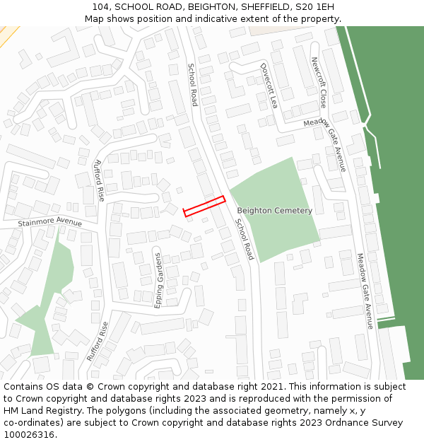104, SCHOOL ROAD, BEIGHTON, SHEFFIELD, S20 1EH: Location map and indicative extent of plot
