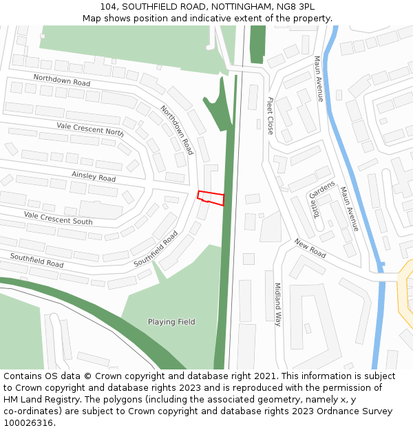 104, SOUTHFIELD ROAD, NOTTINGHAM, NG8 3PL: Location map and indicative extent of plot