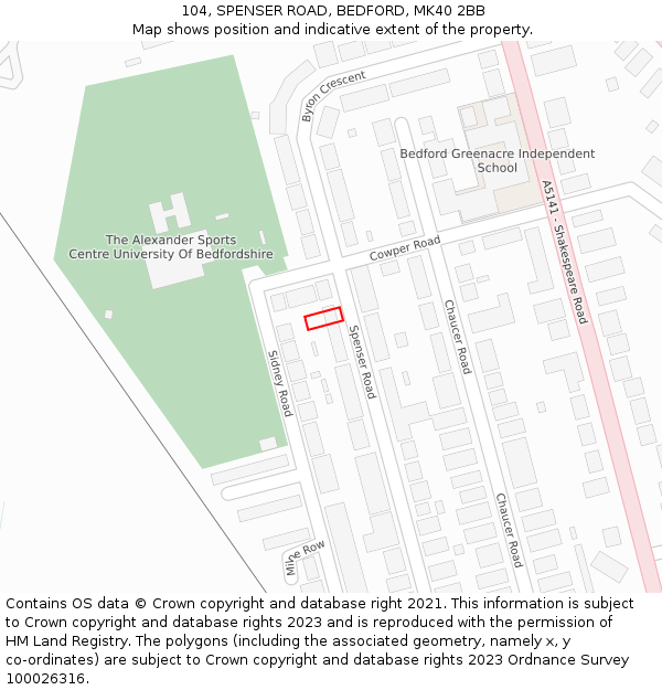 104, SPENSER ROAD, BEDFORD, MK40 2BB: Location map and indicative extent of plot