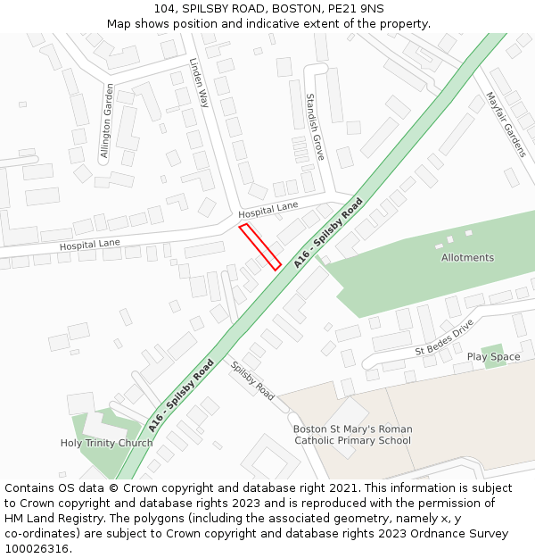 104, SPILSBY ROAD, BOSTON, PE21 9NS: Location map and indicative extent of plot