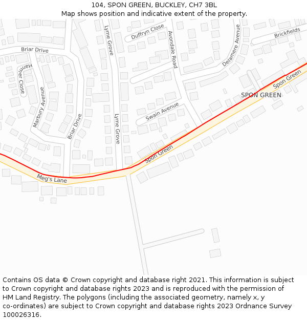 104, SPON GREEN, BUCKLEY, CH7 3BL: Location map and indicative extent of plot