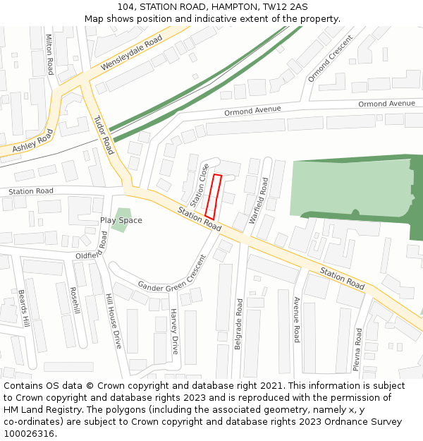 104, STATION ROAD, HAMPTON, TW12 2AS: Location map and indicative extent of plot