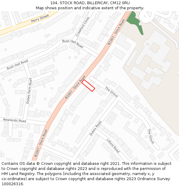104, STOCK ROAD, BILLERICAY, CM12 0RU: Location map and indicative extent of plot