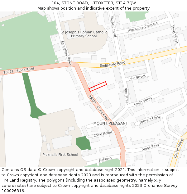 104, STONE ROAD, UTTOXETER, ST14 7QW: Location map and indicative extent of plot