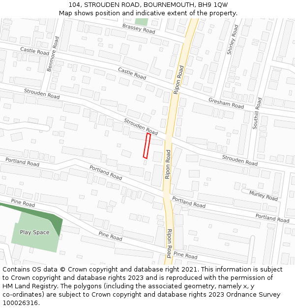 104, STROUDEN ROAD, BOURNEMOUTH, BH9 1QW: Location map and indicative extent of plot