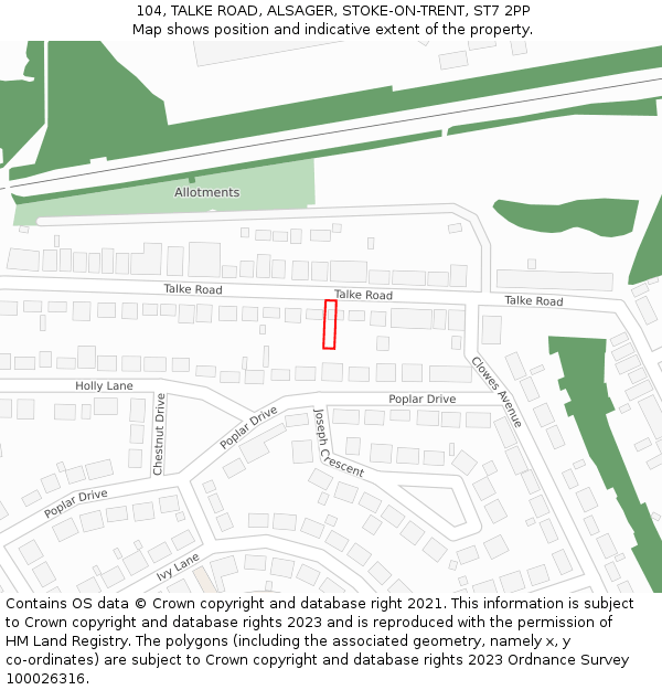 104, TALKE ROAD, ALSAGER, STOKE-ON-TRENT, ST7 2PP: Location map and indicative extent of plot