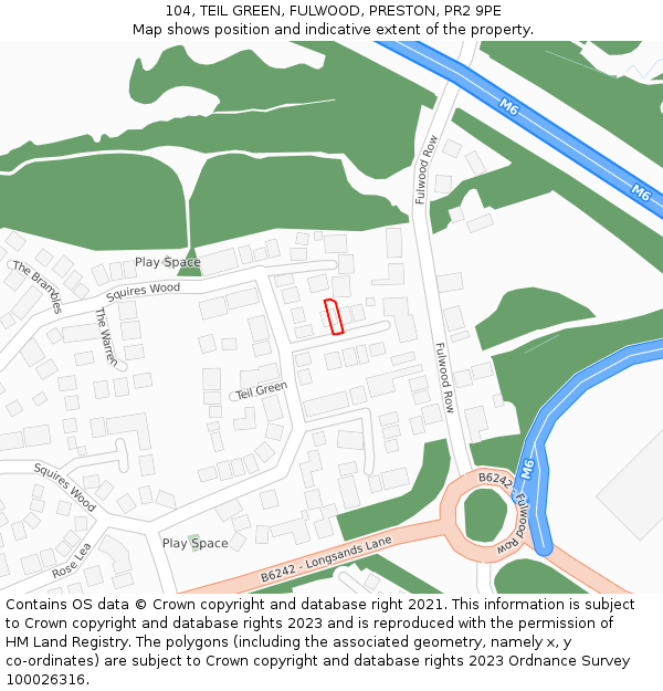 104, TEIL GREEN, FULWOOD, PRESTON, PR2 9PE: Location map and indicative extent of plot