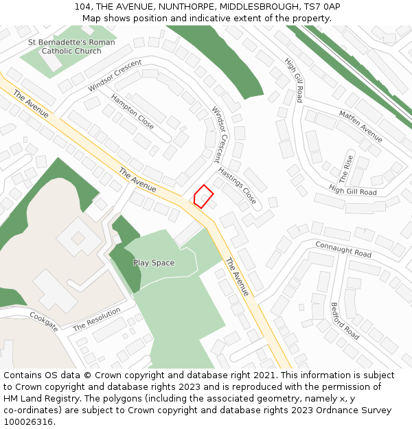104, THE AVENUE, NUNTHORPE, MIDDLESBROUGH, TS7 0AP: Location map and indicative extent of plot