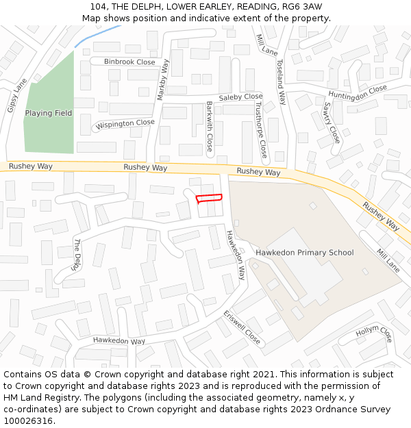 104, THE DELPH, LOWER EARLEY, READING, RG6 3AW: Location map and indicative extent of plot