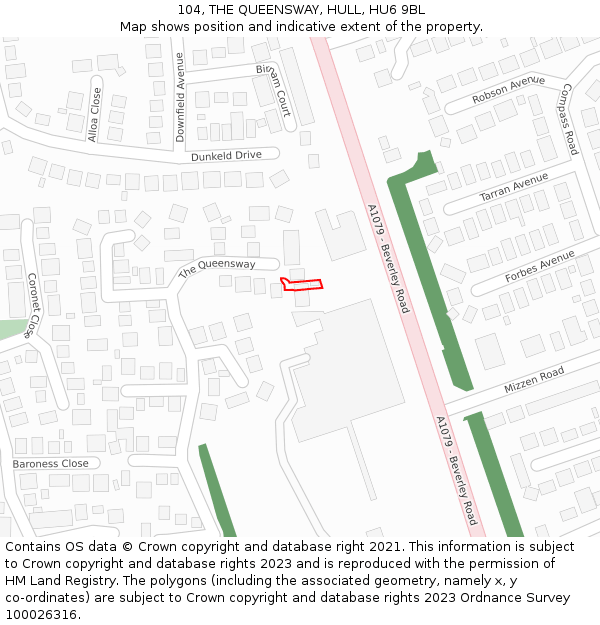 104, THE QUEENSWAY, HULL, HU6 9BL: Location map and indicative extent of plot