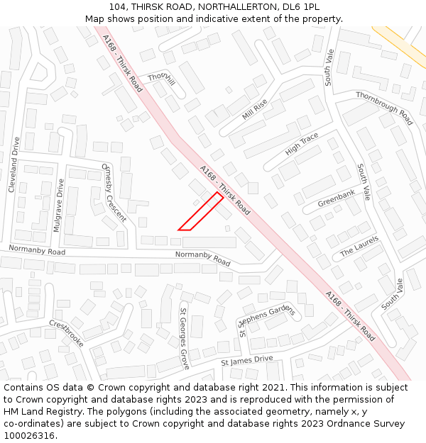 104, THIRSK ROAD, NORTHALLERTON, DL6 1PL: Location map and indicative extent of plot