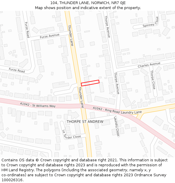 104, THUNDER LANE, NORWICH, NR7 0JE: Location map and indicative extent of plot
