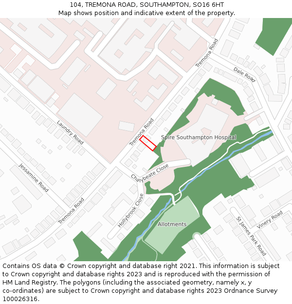 104, TREMONA ROAD, SOUTHAMPTON, SO16 6HT: Location map and indicative extent of plot