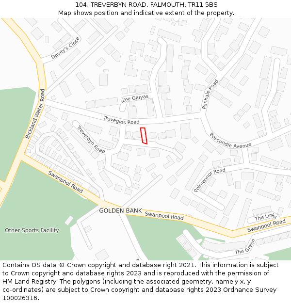104, TREVERBYN ROAD, FALMOUTH, TR11 5BS: Location map and indicative extent of plot