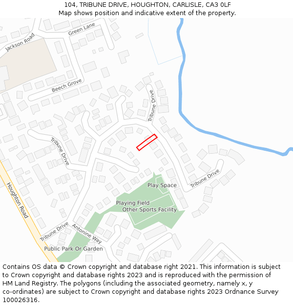 104, TRIBUNE DRIVE, HOUGHTON, CARLISLE, CA3 0LF: Location map and indicative extent of plot