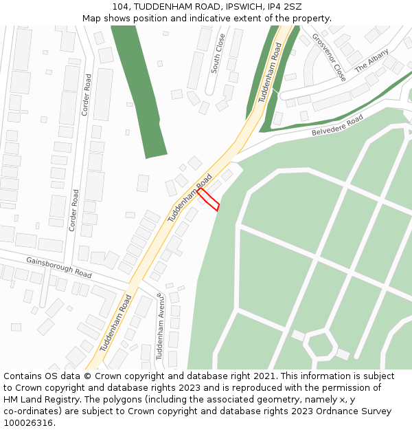 104, TUDDENHAM ROAD, IPSWICH, IP4 2SZ: Location map and indicative extent of plot