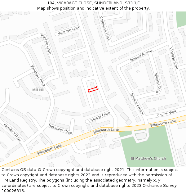 104, VICARAGE CLOSE, SUNDERLAND, SR3 1JE: Location map and indicative extent of plot