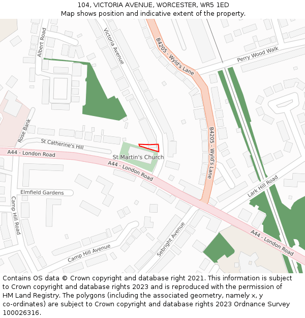 104, VICTORIA AVENUE, WORCESTER, WR5 1ED: Location map and indicative extent of plot