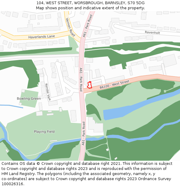 104, WEST STREET, WORSBROUGH, BARNSLEY, S70 5DG: Location map and indicative extent of plot