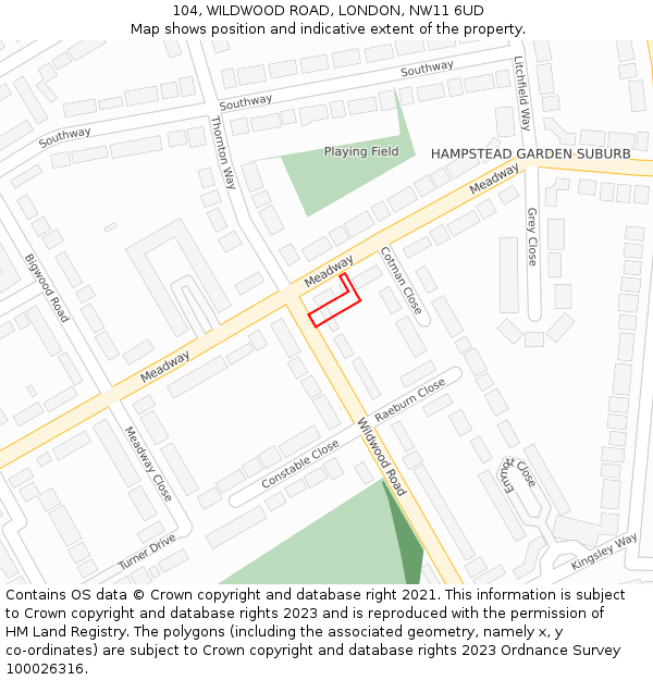 104, WILDWOOD ROAD, LONDON, NW11 6UD: Location map and indicative extent of plot