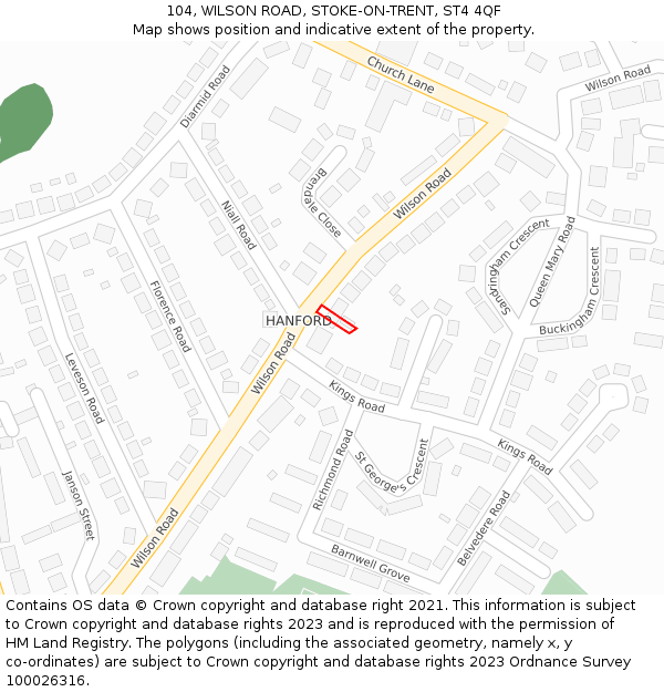 104, WILSON ROAD, STOKE-ON-TRENT, ST4 4QF: Location map and indicative extent of plot