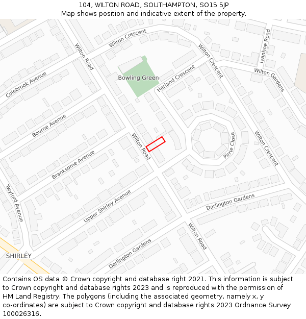 104, WILTON ROAD, SOUTHAMPTON, SO15 5JP: Location map and indicative extent of plot