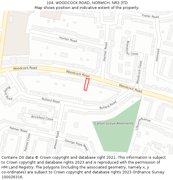 104, WOODCOCK ROAD, NORWICH, NR3 3TD: Location map and indicative extent of plot