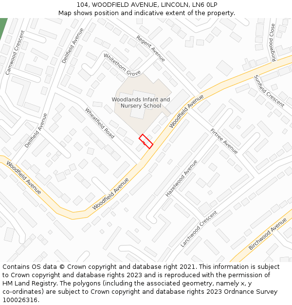104, WOODFIELD AVENUE, LINCOLN, LN6 0LP: Location map and indicative extent of plot