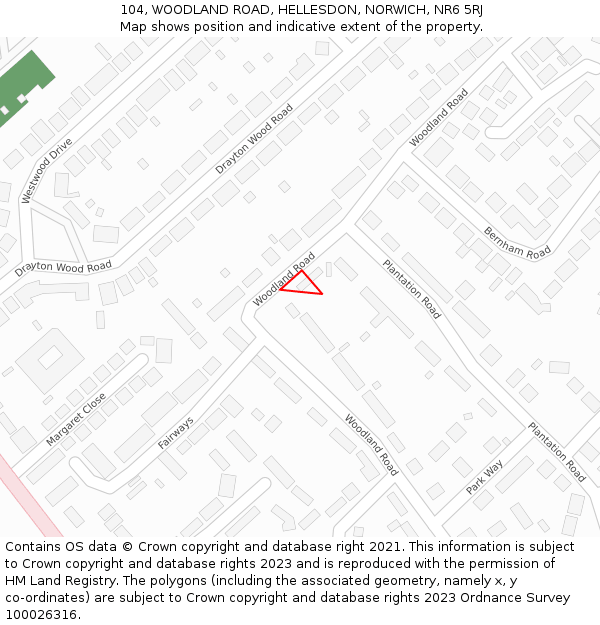104, WOODLAND ROAD, HELLESDON, NORWICH, NR6 5RJ: Location map and indicative extent of plot