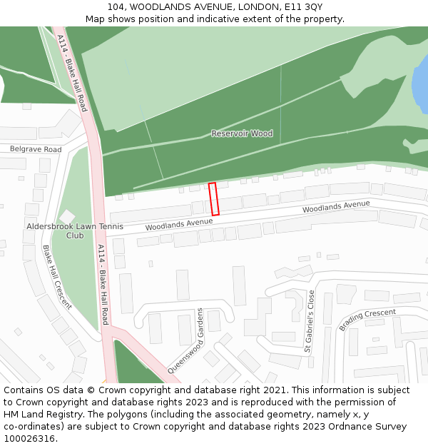 104, WOODLANDS AVENUE, LONDON, E11 3QY: Location map and indicative extent of plot
