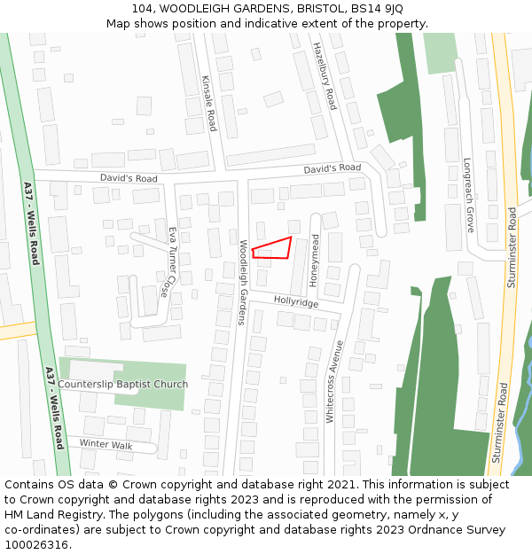 104, WOODLEIGH GARDENS, BRISTOL, BS14 9JQ: Location map and indicative extent of plot
