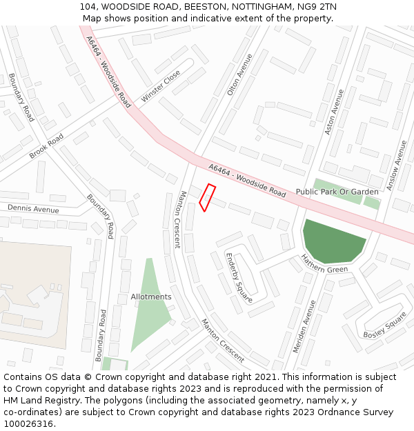 104, WOODSIDE ROAD, BEESTON, NOTTINGHAM, NG9 2TN: Location map and indicative extent of plot