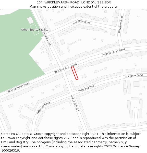 104, WRICKLEMARSH ROAD, LONDON, SE3 8DR: Location map and indicative extent of plot
