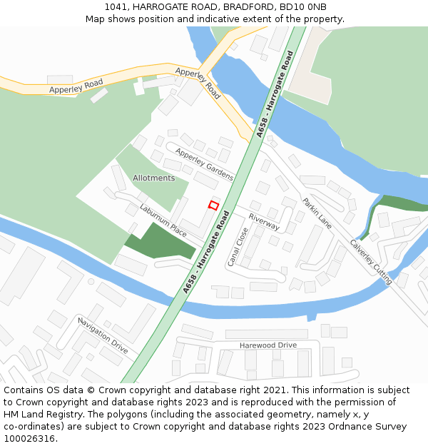 1041, HARROGATE ROAD, BRADFORD, BD10 0NB: Location map and indicative extent of plot