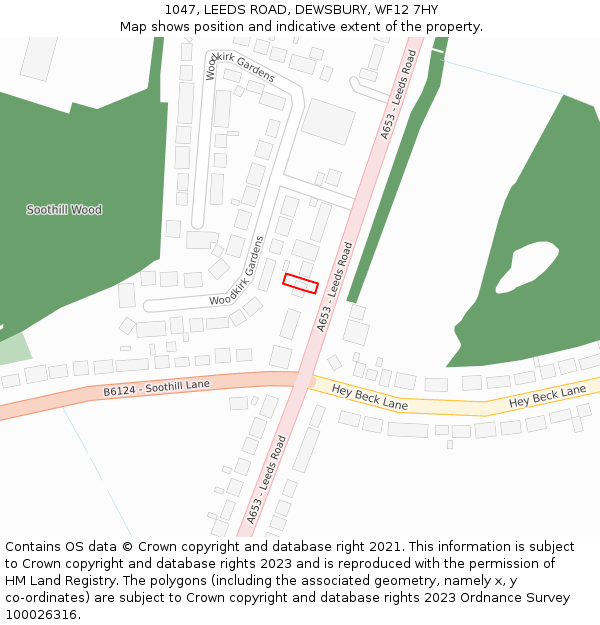 1047, LEEDS ROAD, DEWSBURY, WF12 7HY: Location map and indicative extent of plot