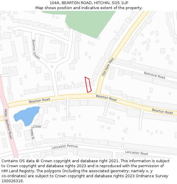 104A, BEARTON ROAD, HITCHIN, SG5 1UF: Location map and indicative extent of plot